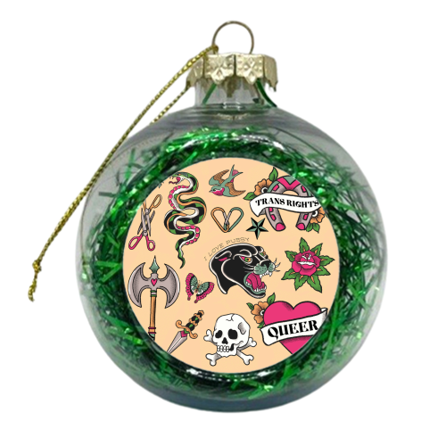 Sapphic Tattoo Flash - xmas bauble by The Queer Store
