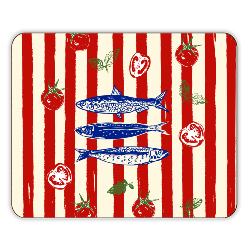 Sardines and Tomato Stripe Kitchen Doodle - designer placemat by EZbie