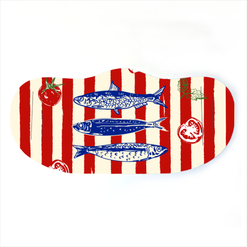 Sardines and Tomato Stripe Kitchen Doodle - face cover mask by EZbie