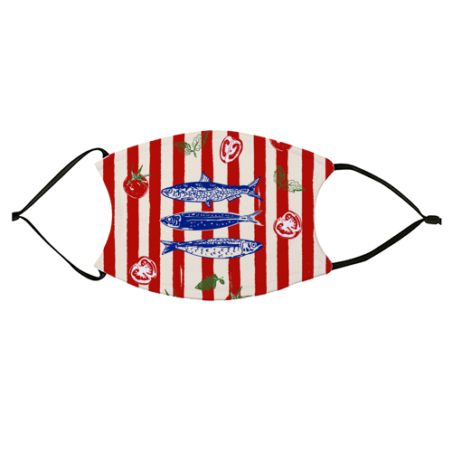 Sardines and Tomato Stripe Kitchen Doodle - face cover mask by EZbie