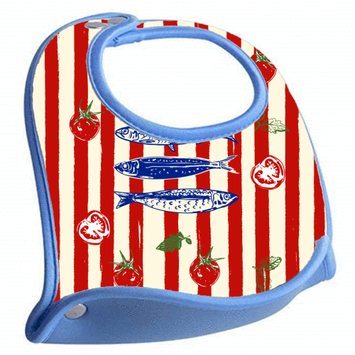 Sardines and Tomato Stripe Kitchen Doodle - feeding bib by EZbie
