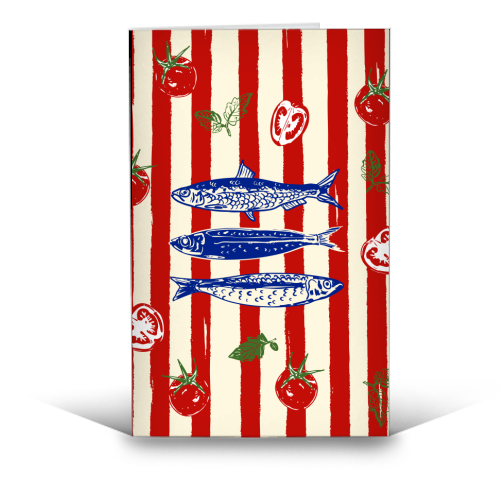 Sardines and Tomato Stripe Kitchen Doodle - funny greeting card by EZbie