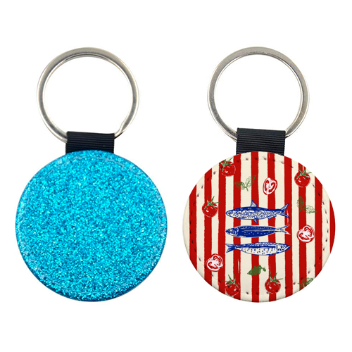 Sardines and Tomato Stripe Kitchen Doodle - keyring by EZbie