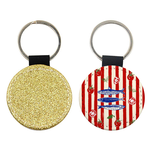 Sardines and Tomato Stripe Kitchen Doodle - keyring by EZbie