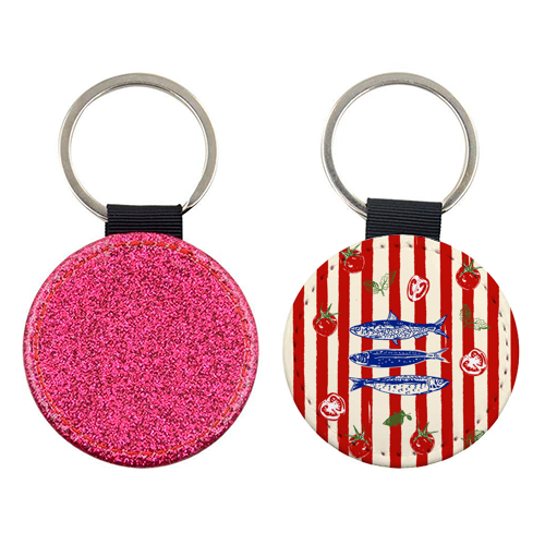 Sardines and Tomato Stripe Kitchen Doodle - keyring by EZbie