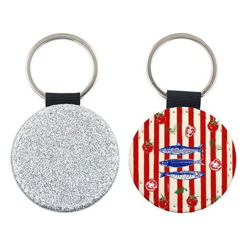 Sardines and Tomato Stripe Kitchen Doodle - keyring by EZbie