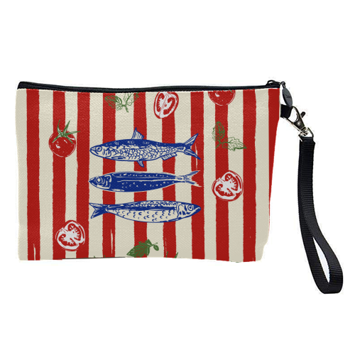 Sardines and Tomato Stripe Kitchen Doodle - pretty makeup bag by EZbie