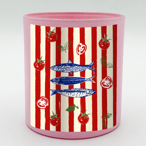Sardines and Tomato Stripe Kitchen Doodle - scented candle by EZbie