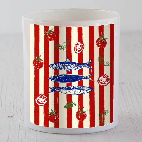 Sardines and Tomato Stripe Kitchen Doodle - scented candle by EZbie