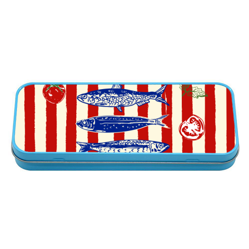 Sardines and Tomato Stripe Kitchen Doodle - tin pencil case by EZbie