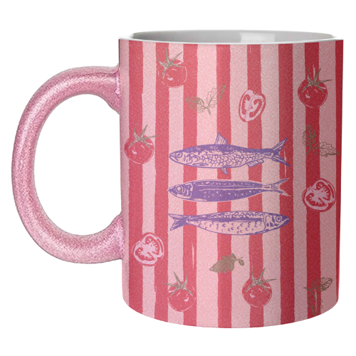 Sardines and Tomato Stripe Kitchen Doodle - unique mug by EZbie