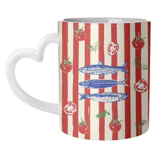 Sardines and Tomato Stripe Kitchen Doodle - unique mug by EZbie