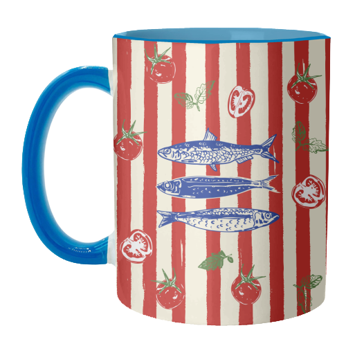 Sardines and Tomato Stripe Kitchen Doodle - unique mug by EZbie