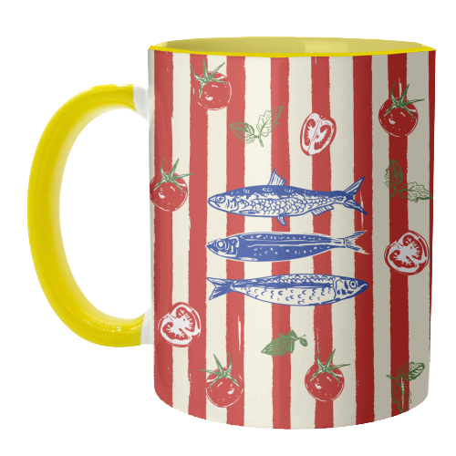 Sardines and Tomato Stripe Kitchen Doodle - unique mug by EZbie
