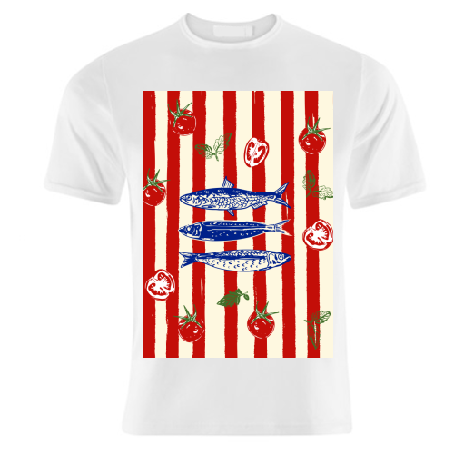 Sardines and Tomato Stripe Kitchen Doodle - unique t shirt by EZbie