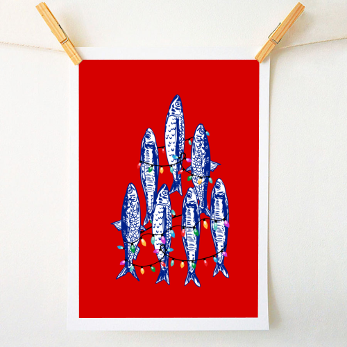 Sardines Christmas Lights - A1 - A4 art print by EZbie