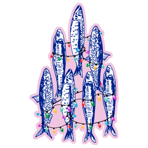 Sardines Christmas Lights - Die Cut Sticker by EZbie