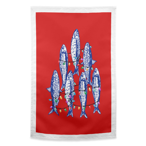 Sardines Christmas Lights - funny tea towel by EZbie