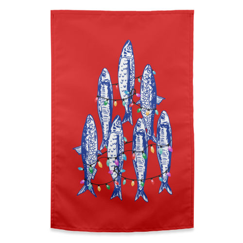 Sardines Christmas Lights - funny tea towel by EZbie