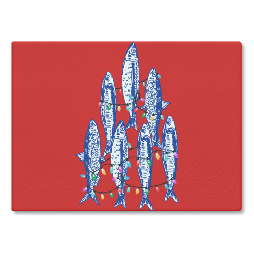 Sardines Christmas Lights - glass chopping board by EZbie