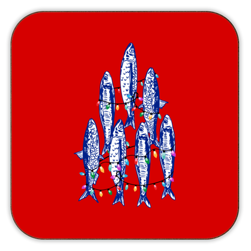 Sardines Christmas Lights - personalised beer coaster by EZbie