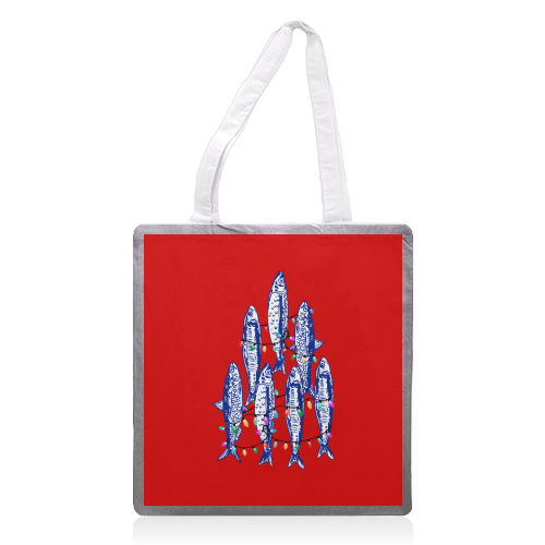 Sardines Christmas Lights - printed canvas tote bag by EZbie
