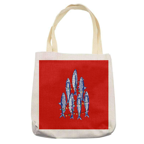 Sardines Christmas Lights - printed canvas tote bag by EZbie