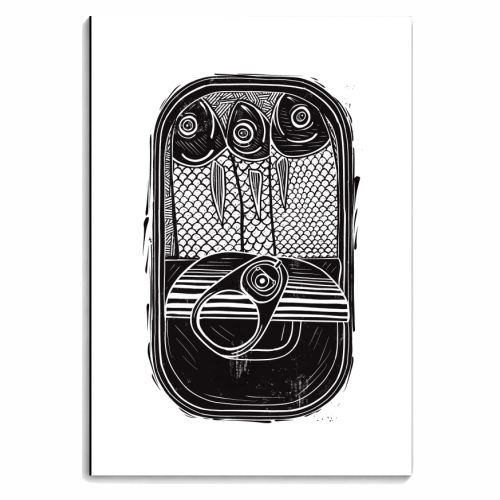 Sardines In A Tin Black & White Linocut - personalised A4, A5, A6 notebook by Adam Regester