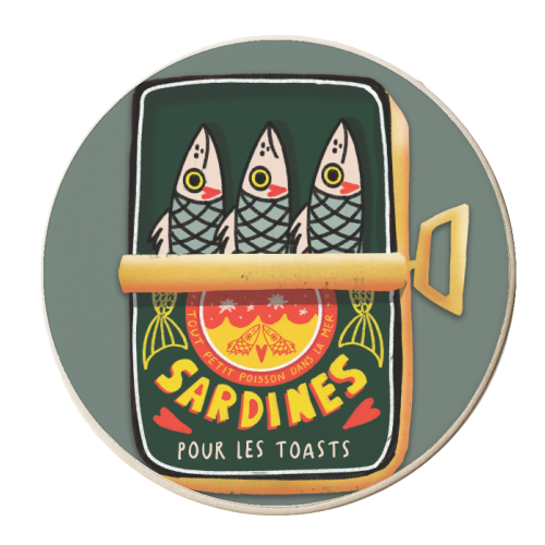 SARDINES IN GREEN - personalised beer coaster by Nichola Cowdery