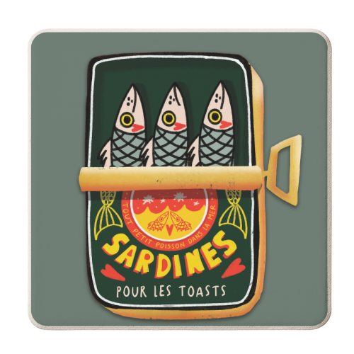 SARDINES IN GREEN - personalised beer coaster by Nichola Cowdery