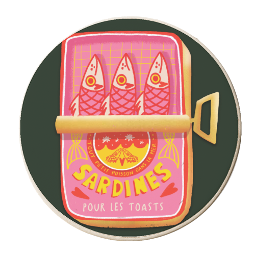 SARDINES IN PINK - personalised beer coaster by Nichola Cowdery