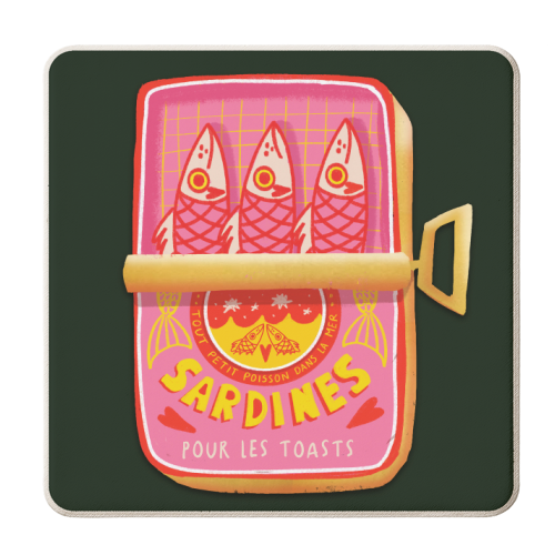 SARDINES IN PINK - personalised beer coaster by Nichola Cowdery