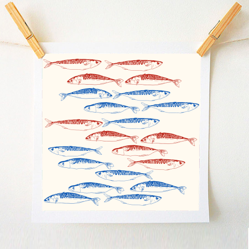 Sardines Pattern Blue and Red - A1 - A4 art print by EZbie