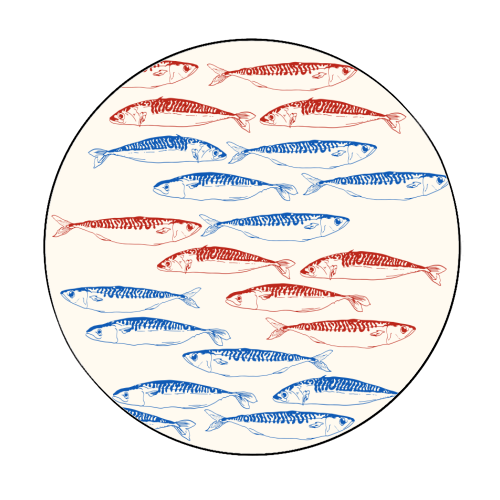 Sardines Pattern Blue and Red - Circle Sticker by EZbie