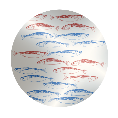 Sardines Pattern Blue and Red - Circle Sticker by EZbie