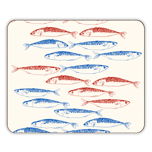 Sardines Pattern Blue and Red - designer placemat by EZbie