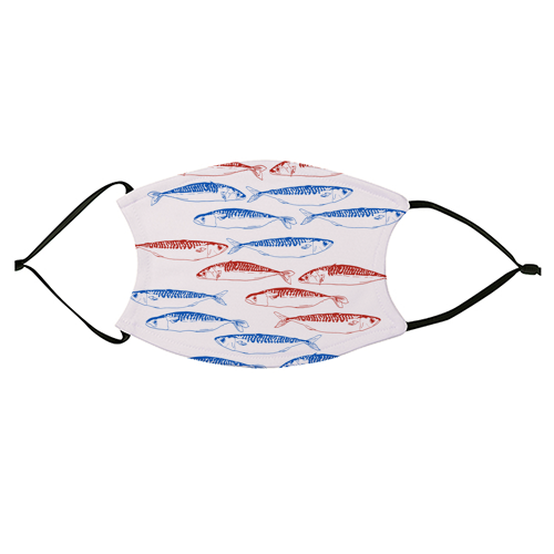 Sardines Pattern Blue and Red - face cover mask by EZbie