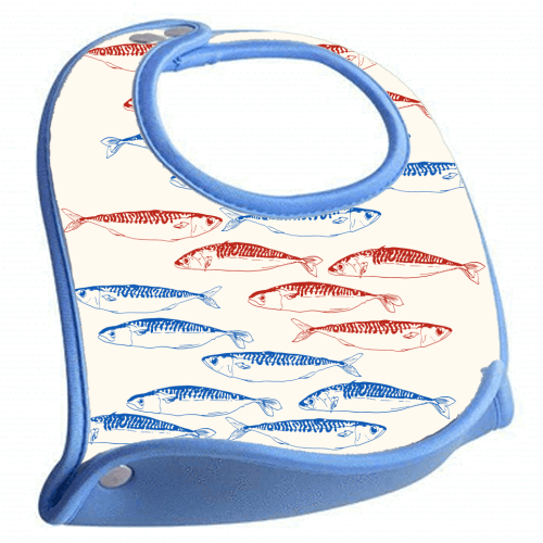 Sardines Pattern Blue and Red - feeding bib by EZbie
