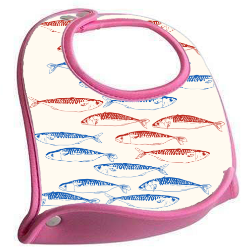 Sardines Pattern Blue and Red - feeding bib by EZbie