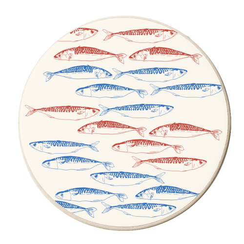 Sardines Pattern Blue and Red - personalised beer coaster by EZbie