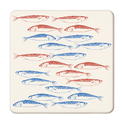 Sardines Pattern Blue and Red - personalised beer coaster by EZbie