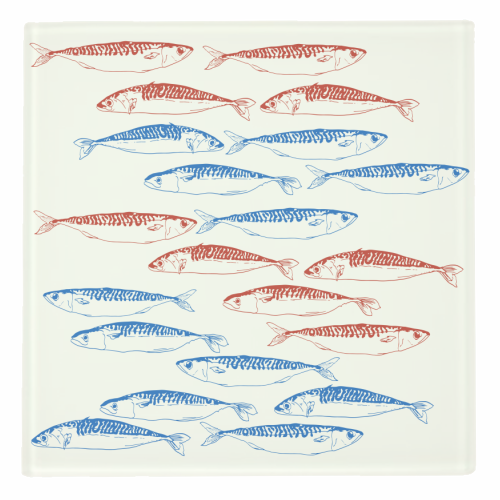 Sardines Pattern Blue and Red - personalised beer coaster by EZbie