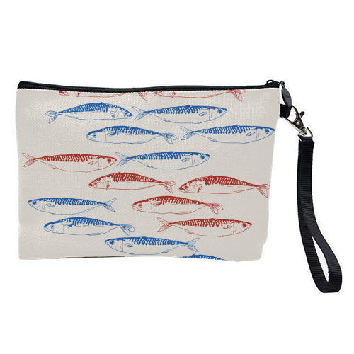 Sardines Pattern Blue and Red - pretty makeup bag by EZbie