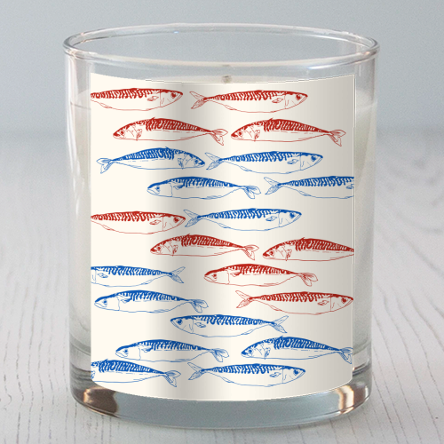 Sardines Pattern Blue and Red - scented candle by EZbie