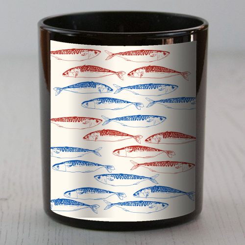 Sardines Pattern Blue and Red - scented candle by EZbie