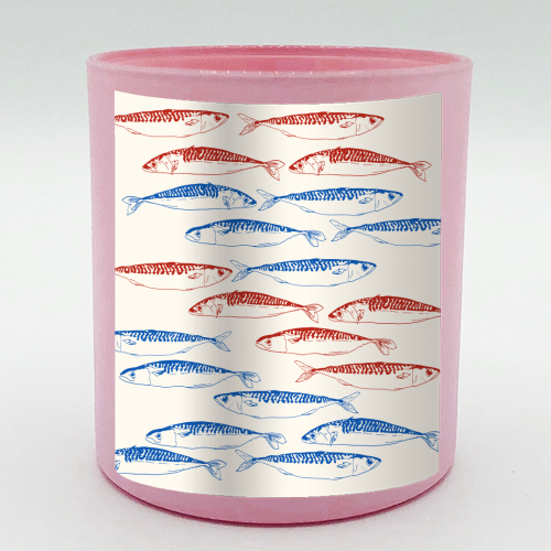 Sardines Pattern Blue and Red - scented candle by EZbie