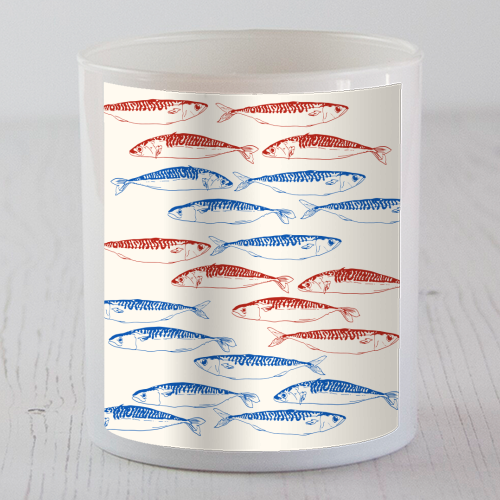 Sardines Pattern Blue and Red - scented candle by EZbie