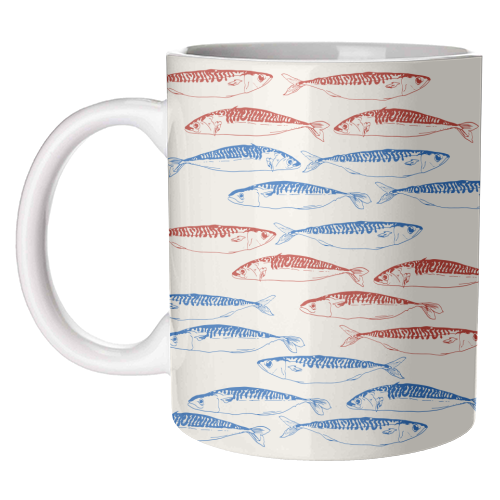 Sardines Pattern Blue and Red - unique mug by EZbie
