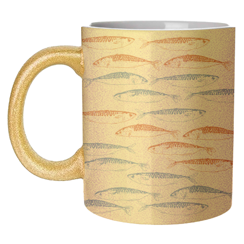 Sardines Pattern Blue and Red - unique mug by EZbie
