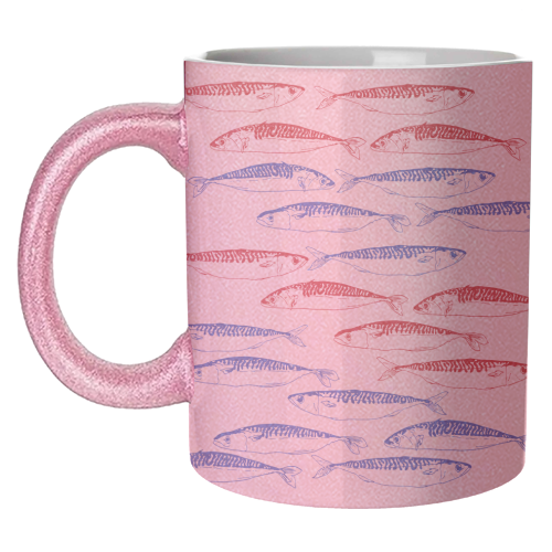 Sardines Pattern Blue and Red - unique mug by EZbie